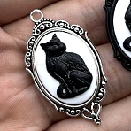Tibetan Style Alloy Enamel Pendants, Oval with Cat Charm, Antique Silver, 43x23mm(X-PW-WG3399A-01)