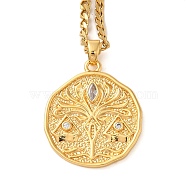 Brass Clear Cubic Zirconia Curb Chain Constellation Pendant Medal Necklaces for Women,  Real 18K Gold Plated, Libra, 17.52~17.72 inch(44.5~45cm), pendant: 23.5x21.5x2mm(NJEW-U010-01G-07)