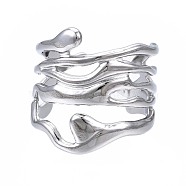304 Stainless Steel Wave Open Cuff Ring, Chunky Hollow Ring for Women, Stainless Steel Color, US Size 7(17.3mm)(RJEW-T023-31P)