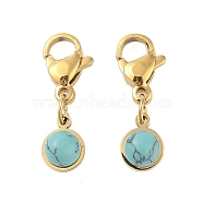 Ion Plating(IP) 316 Surgical Stainless Steel Pendant Decorations, Lobster Clasp Charms with Synthetic Turquoise, Golden, 18.5mm(STAS-A097-04G-14)