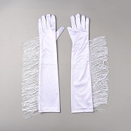 Polyester Bridal Long Tassel Gloves, for Wedding Garment Accessories, White, 480x227x2mm(AJEW-WH20020-001A)