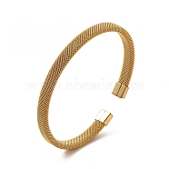 304 Stainless Steel Flat Mesh Chain Shape Open Cuff Bangle for Women, Real 18K Gold Plated, Inner Diameter: 2-1/8x2-1/4 inch(5.3x5.8cm)(BJEW-C033-09G)
