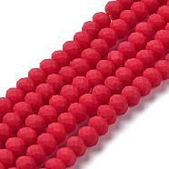 Glass Beads Strands, Faceted, Frosted, Rondelle, Crimson, 4mm, Hole: 1mm, about 123~127pcs/strand, 16.5~16.9 inch(42~43cm)(EGLA-A034-P4mm-MD22)
