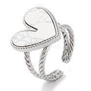 304 Stainless Steel Ring, Adjustable Synthetic Howlite Rings, Heart, Adjustable(RJEW-B059-08P-01)