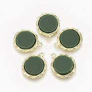 Alloy Pendants, with Plastic, Flat Round, Light Gold, Green, 20x16x3.5mm, Hole: 1.6mm(PALLOY-T056-113B)