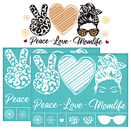 Mother's Day Self-Adhesive Silk Screen Printing Stencil, for Painting on Wood, DIY Decoration T-Shirt Fabric, Turquoise, Mixed Shapes, 280x220mm(DIY-WH0338-319)