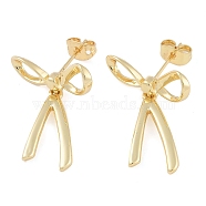 Brass Stud Earrings for Women, Bowknot, Real 18K Gold Plated, 26x20mm(EJEW-S225-12G-03)