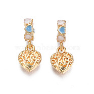 Rack Plating Alloy Enamel European Dangle Charms, Large Hole Beads, Cadmium Free & Lead Free, Golden, Heart, White, 26.5mm, Hole: 4.5mm, Heart: 14.5x11x5mm(MPDL-N039-208A)
