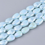 Electroplate Opaque Solid Color Glass Beads Strands, AB Color Plated, Faceted, Teardrop, Cyan, 8.5x6x4.5~5mm, Hole: 1mm, about 80pcs/strand, 26.38 inch(67cm)(EGLA-T020-02D)