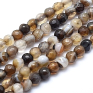 Natural Striped Agate/Banded Agate Beads, Dyed, Faceted Round, Coffee, 6mm, Hole: 1mm, about 61pcs/strand, 14.3 inch(36.5cm)(G-J371-14-6mm)