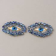 Handmade Ornament Accessories, Plastic Beaded Appliques, with Rhinestone, for DIY Clothes, Bag, Shoes Decoration, Evil Eye, Cornflower Blue, 32~35x52~55x5.5mm(DIY-WH0188-75D)