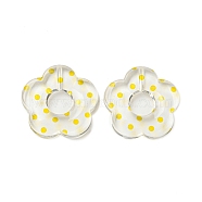 Transparent Printed Acrylic Beads, Flower, Yellow, 26x27x5mm, Hole: 1.6mm(OACR-H124-05B-01)