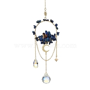 Natural Lapis Lazuli & Dyed Natural Quartz Crystal with Glass Pendant Decorations, Teardrop & Ring, 270mm(HJEW-TA00123-02)