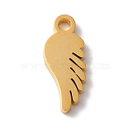 PVD Vacuum Plating 304 Stainless Steel Charms, Laser Cut, Wing Charms, Golden, 10.5x4x1mm, Hole: 1.2mm(STAS-L081-032G)