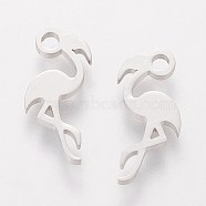 201 Stainless Steel Charms, Flamingo Shape, Stainless Steel Color, 14.6x7x1mm, Hole: 1.5mm(STAS-S105-T159)