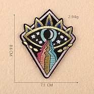 Computerized Embroidery Cloth Iron on/Sew on Patches, Costume Accessories, Appliques, Rhombus with Eye, Colorful, 8.6x7.1cm(DIY-F030-02C)