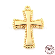 925 Sterling Silver Pendants, Cross Charms, with S925 Stamp, Real 18K Gold Plated, 18x12.5x2mm, Hole: 1mm(STER-Q190-08G)