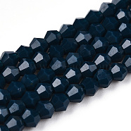 Opaque Solid Color Imitation Jade Glass Beads Strands, Faceted, Bicone, Prussian Blue, 2.9~3.3x3mm, Hole: 0.7mm,  about 113~115pcs/strand, 14.04~14.235 inch(36~36.5cm)(EGLA-A039-P2mm-D09)