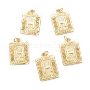 Brass Pendants, with Jump Ring, Long-Lasting Plated, Cadmium Free & Nickel Free & Lead Free, Rectangle with Alphabet, Real 18K Gold Plated, Letter.H, 23.5x16x2mm, Jump Ring: 5x0.7mm, 3.6mm Inner Diameter(KK-J279-58G-H)