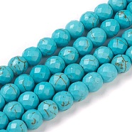 Synthetic Turquoise Beads Strands, Dyed, Faceted, Round, 10x9~9.5mm, Hole: 1mm, about 41pcs/strand, 14.5 inch(37cm)(TURQ-L029-02-10mm)