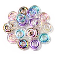 UV Plating Rainbow Iridescent Acrylic Beads, Two Tone Bead in Bead, Flat Round, Midnight Blue, 29.5x10.5mm, Hole: 3mm(OACR-P010-17)