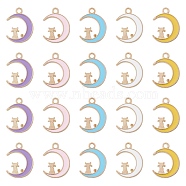 20Pcs 5 Colors Alloy Enamel Pendants, Light Gold, Moon with Cat Charm, Mixed Color, 19.5x14.5x1.5mm, Hole: 2mm, 4pcs/color(ENAM-YW0002-77)