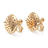 Brass Clip-on Earring Setting, Filigree Flat Round, Real 18K Gold Plated, 18.5mm, Hole: 1.2mm and 2mm(KK-Q785-13G)
