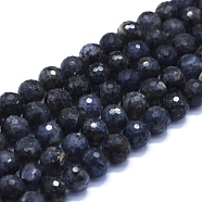 Natural Iolite Beads Strands, 128 Faceted, Round, 10mm, Hole: 1mm, about 39pcs/Strand, 15 inch(38 cm)(G-E561-21-10mm)