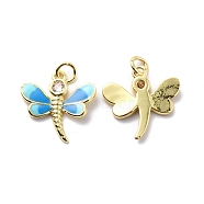 Brass Cubic Zirconia Pendants, with Enamel & Jump Ring, Dragonfly Charm, Real 18K Gold Plated, Dodger Blue, 17.5x17.5x2.5mm, Hole: 3mm(KK-G446-23G-01)
