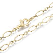 Brass Cable Chains Necklace Making, with Lobster Claw Clasps, Matte Gold Color, 17.71 inch(45cm) long, Link 1: 9x4x0.6mm,  Link 2: 3.5x3x0.6mm, Jump Ring: 5x1mm(MAK-S072-16A-MG)