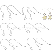 Elite 12 Parirs 6 Style Sterling Silver Earring Hooks, Ear Wire with Loops & Shepherd's Hook Ear Wire, with S925 Stamp, Silver, 21 Gauge, 13~18x0.6~1.3mm, Hole: 1~1.5mm, Pin: 0.7mm, 2 Pairs/style(FIND-PH0017-81)
