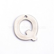 304 Stainless Steel Letter Charms, Letter.Q, 11x9.5x0.8mm, Hole: 1mm(STAS-O072-Q)