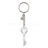 Iron Split Keychains, with Alloy Pendants, Key & Heart, Antique Silver, 10.4cm(KEYC-JKC00608-01)