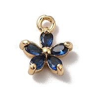 Brass Cubic Zirconia Flower Charms, Real 18K Gold Plated, Bauhinia Charm, Marine Blue, 10x8x3mm, Hole: 1.2mm(KK-O141-01G-08)