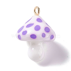 Opaque Resin Pendants, 3D Mushroom Charms, with Light Gold Tone Iron Loops, Medium Purple, 24.5~25.5x18mm, Hole: 2mm(RESI-G057-01B)