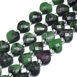 Natural Ruby in Zoisite Beads Strands, with Seed Beads, Faceted, Heart, 8x8x4.5mm, Hole: 1mm, about 40pcs/strand, 14.96 inch(38cm)(G-K245-P01-02)