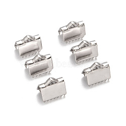 Stainless Steel Ribbon Crimp Ends, Stainless Steel Color, 6x6.5mm, Hole: 1.5mm(STAS-Q187-02)