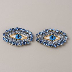 Handmade Ornament Accessories, Plastic Beaded Appliques, with Rhinestone, for DIY Clothes, Bag, Shoes Decoration, Evil Eye, Cornflower Blue, 32~35x52~55x5.5mm(DIY-WH0188-75D)