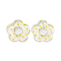 Transparent Printed Acrylic Beads, Flower, Yellow, 26x27x5mm, Hole: 1.6mm(OACR-H124-05B-01)