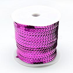 Plastic Paillette Beads, Sequins Beads, Ornament Accessories, Flat Round, Medium Violet Red, 6mm, about 100yards/roll(PVC-Q085-6mm-8)