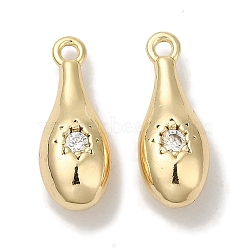 Brass Micro Pave Clear Cubic Zirconia Pendants, Cadmium Free & Nickel Free & Lead Free, Baseball Bat, Real 18K Gold Plated, 15x5.5x4.5mm, Hole: 1.2mm(KK-U013-01G)