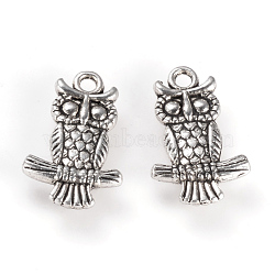 Tibetan Style Alloy Pendants, Owl, Cadmium Free & Nickel Free & Lead Free, Antique Silver, 19x12.5x3mm, Hole: 2mm, about 800pcs/1000g(TIBEP-Q077-08AS-NR)