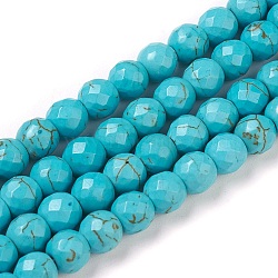 Synthetic Turquoise Beads Strands, Dyed, Faceted, Round, 9.5~10mm, Hole: 1mm, about 41pcs/strand, 14.5 inch(37cm)(TURQ-L029-02-10mm)