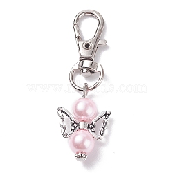 Angel Glass Pearl Pendant Decorations, with Alloy Swivel Lobster Claw Clasps, Pink, 55mm(HJEW-AL0033-02C)