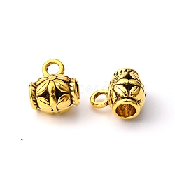 Charm Carrier Tibetan Silver Hangers, Bail Beads, Lead Free & Cadmium Free, Barrel, Antique Golden, 9x7.5mm, Hole: 2mm, Inner Diameter: 3.5mm(AB647Y-AG-RS)