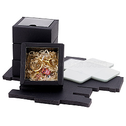 Cardboard Paper Gift Storage Boxes, with Plastic Visible Caps, Clear Window Gift Case, Square, Black, Finish Product: 8.6x8.4x4cm(CON-WH0086-055C)