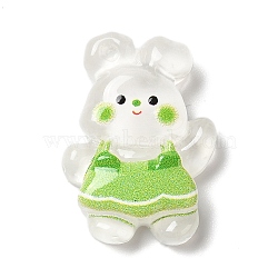 Translucent Resin Decoden Cabochons, Cartoon Rabbit with Dress, Green, 27x19.5x7mm(RESI-M039-02E)