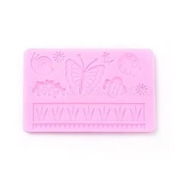 Food Grade Silicone Molds, Fondant Molds, For DIY Cake Decoration, Chocolate, Candy, UV Resin & Epoxy Resin Jewelry Making, Animals & Grass, Deep Pink, 200x130x8mm(DIY-L015-35)