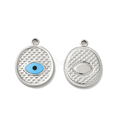 304 Stainless Steel Enamel Pendants, Flat Round with Evil Eye Charm, Stainless Steel Color, 20x15x2mm, Hole: 2mm(STAS-Q001-27P)