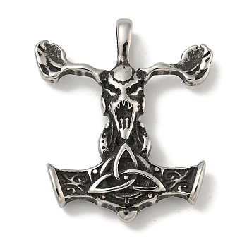 316 Surgical Stainless Steel Pendants, Norse Deer Skull, Antique Silver, 43x37x7mm, Hole: 5x7.5mm